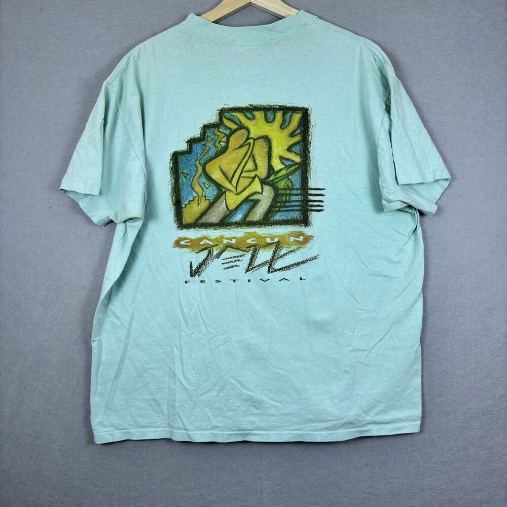 Vintage Cancun Jazz Festival T-Shirt Mens XL Single Stitch Saxophone USA 90s